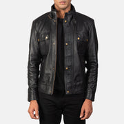 
Darren Black Leather Biker Jacket - Вид сбоку, демонстрирующий эргономичный крой рукава