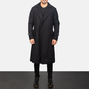 
Detective Черный Wool Кожаное пальто для Мужчин - Вид сбоку, демонстрирующий эргономичный крой рукава