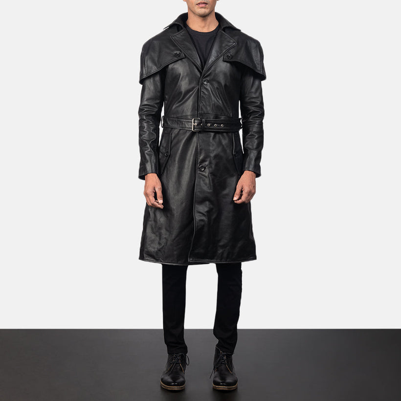 Deux Черный Leather Duster для Мужчин