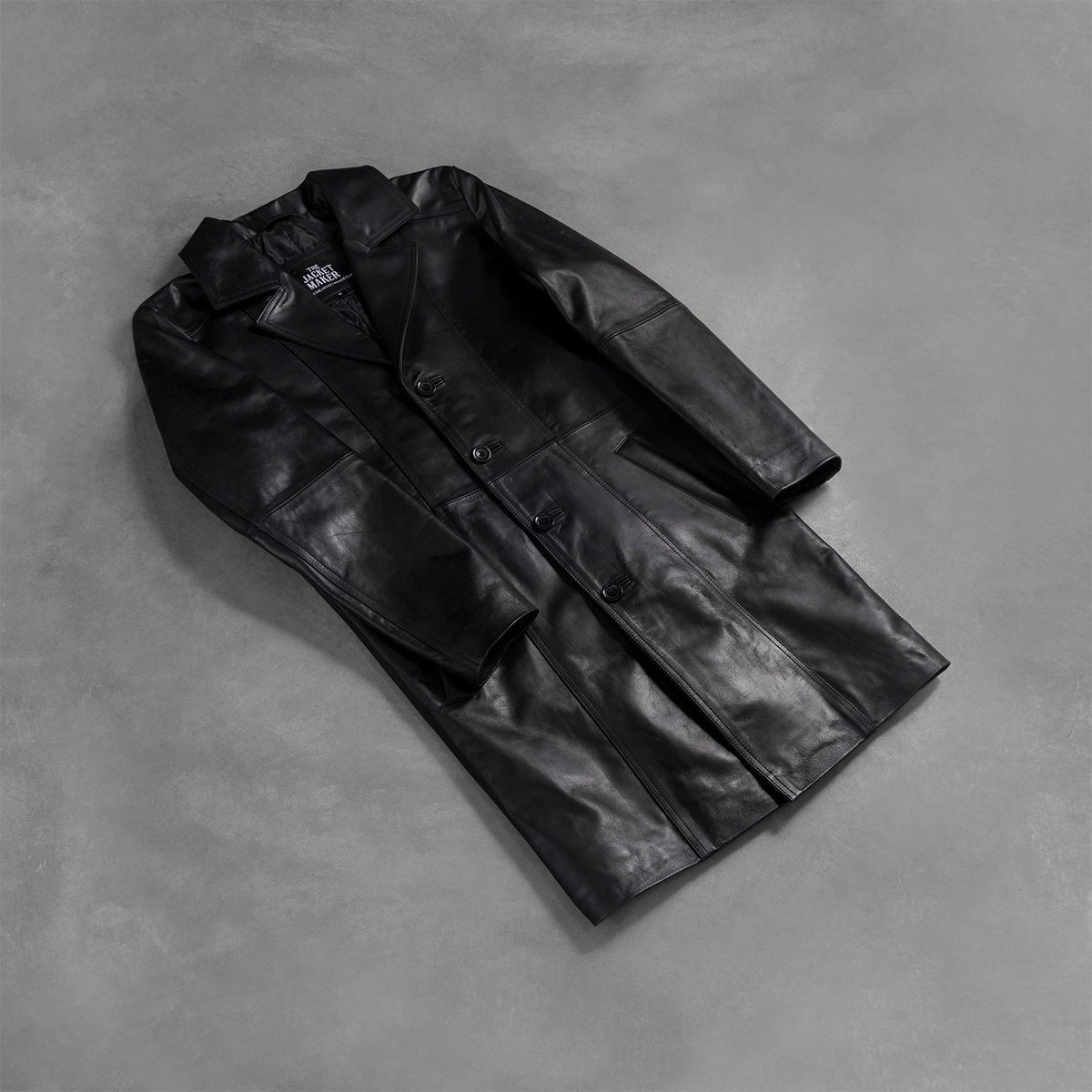 
Open hem & Hem Craftsmanship Construction Detail on Don Long Черный Кожаное пальто для Мужчин