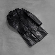 
Open hem & Hem Craftsmanship Construction Detail on Don Long Черный Кожаное пальто для Мужчин