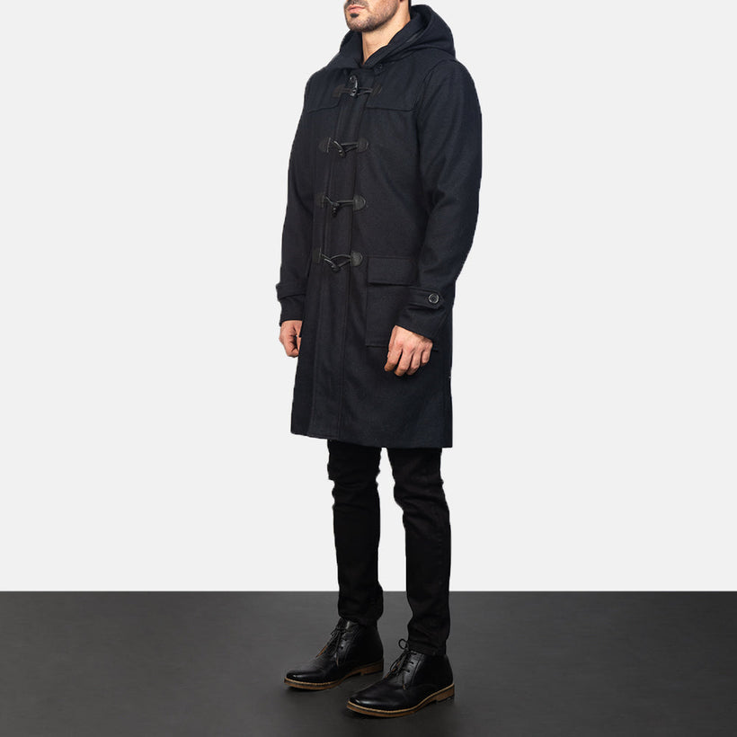 Drake Черный Wool Hooded Duffle Кожаное пальто для Мужчин