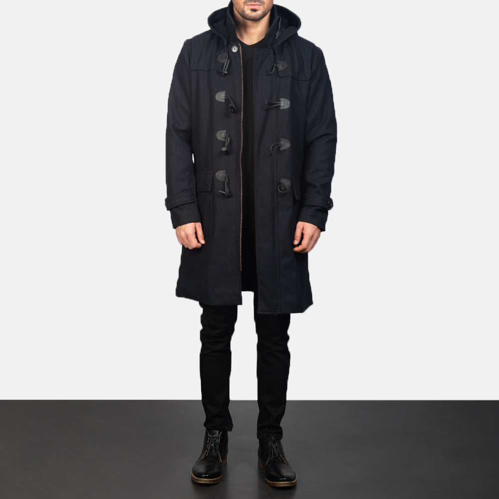 
Drake Black Wool Duffle Coat - Вид сбоку, демонстрирующий эргономичный крой рукава