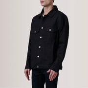
Eddie Черный Oversized Denim Trucker Кожаная куртка для Мужчин For Men - Вид сбоку, демонстрирующий эргономичный крой рукава