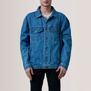 
Dark Blue Full-Grain leather Jacket - Вид сзади, подчеркивающий посадку по плечам и ровный край