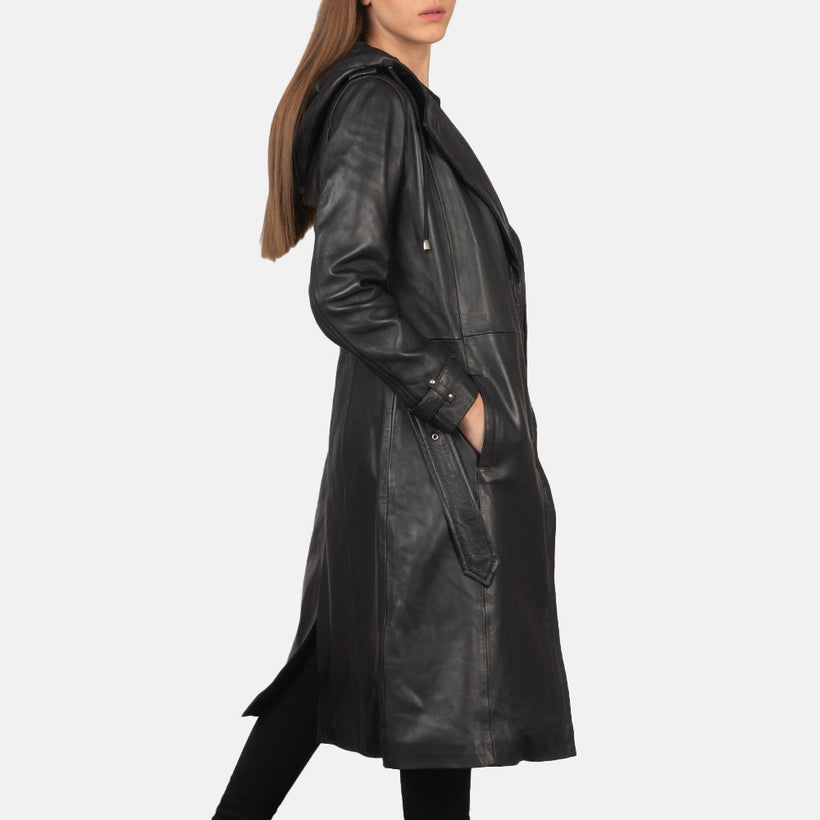 Fixon Hooded Черная Кожаный тренч женская