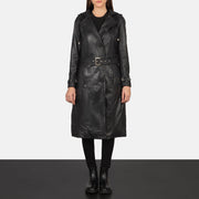 
Fixon Hooded Черный Кожаный тренчкот для Женщин - Вид сбоку, демонстрирующий эргономичный крой рукава