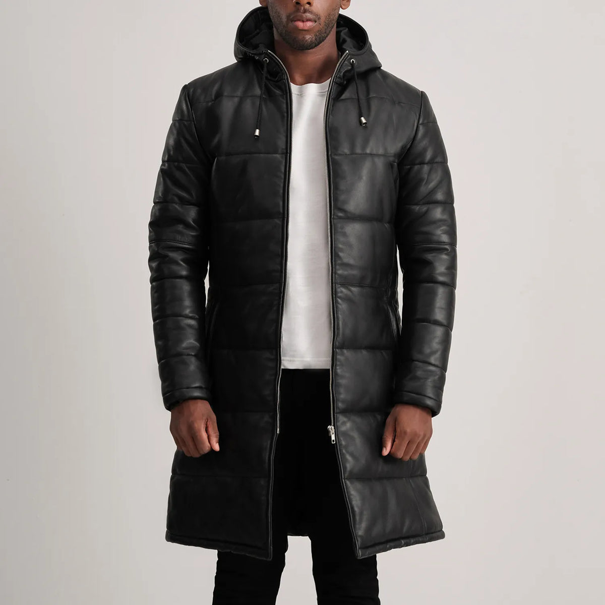 
Floyd Tan Hooded Leather Puffer Coat in Tan Brown Sheepskin Leather - Вид спереди и приталенный силуэт | Купить в официальном онлайн-магазине