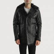 
Furcliff Черный Кожаное пальто для Мужчин in Black Sheepskin Leather - Вид спереди и приталенный силуэт | Купить в официальном онлайн-магазине