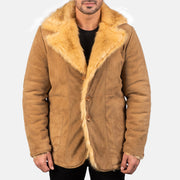 
Furlong Beige Leather Coat in Beige Goatskin Suede - Вид спереди и приталенный силуэт | Купить в официальном онлайн-магазине