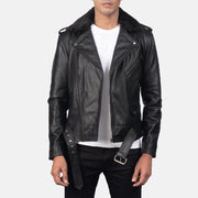 
Furton Black Leather Biker Jacket in Black Cowhide Leather - Вид спереди и приталенный силуэт | Купить в официальном онлайн-магазине