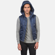 
Крупный план деталей of Band with Removable Hood & Zipper with dual puller and wind flap Hardware on Fuston Синий Утепленный жилет с капюшоном для Мужчин