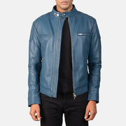 
Gatsby Quilted Blue Leather Biker Jacket in Blue Sheepskin Leather - Вид спереди и приталенный силуэт | Купить в официальном онлайн-магазине