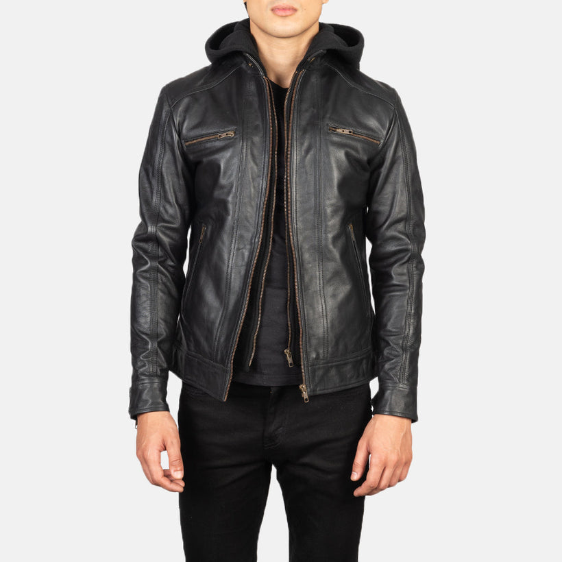 Hector Черная Hooded Кожаная косуха мужская