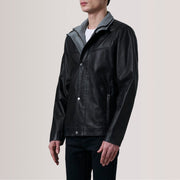 
Henrik Grey Suede Cafe Racer For Men - Вид сбоку, демонстрирующий эргономичный крой рукава