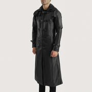 
Black. Cowhide Leather Trench Coat - Вид сзади, подчеркивающий посадку по плечам и ровный край