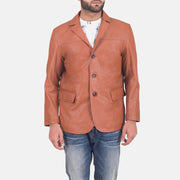 
James Рыжий Коричневый Кожаный пиджак для Мужчин in Brown Sheepskin Leather - Вид спереди и приталенный силуэт | Купить в официальном онлайн-магазине