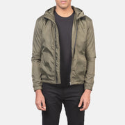 
Jimmy Оливковый Hooded Windbreaker Кожаная куртка для Мужчин in Green Nylon - Вид спереди и приталенный силуэт | Купить в официальном онлайн-магазине