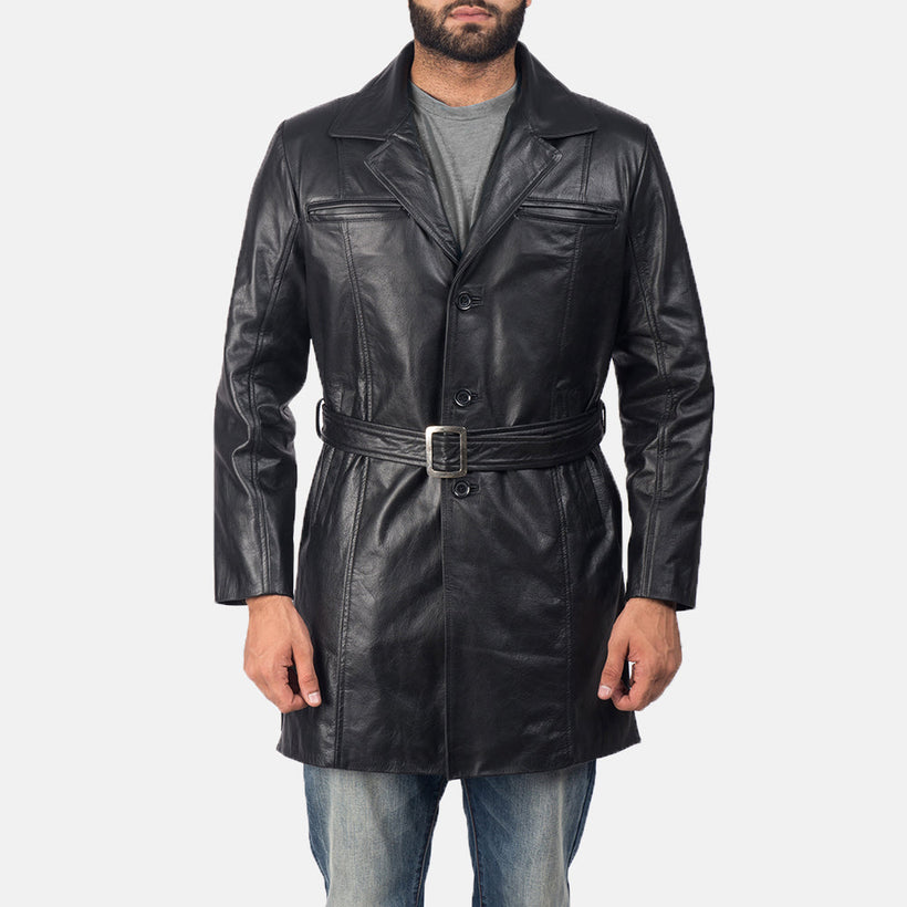 Jordan Черная Кожаное пальто мужская
