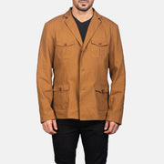 
Kajetan Khaki Safari Кожаная куртка для Мужчин in Khaki Poly-Cotton - Вид спереди и приталенный силуэт | Купить в официальном онлайн-магазине