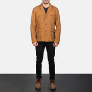 
Kajetan Khaki Safari Кожаная куртка для Мужчин - Вид сбоку, демонстрирующий эргономичный крой рукава