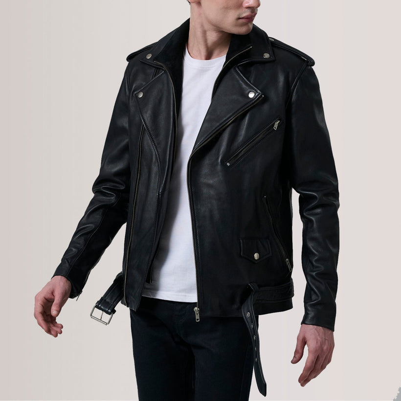 Kole Черная Leather Double Rider Кожаная куртка мужская