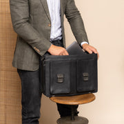 Springfield Full-Grain Leather Briefcase - Structured Side Profile Showing Gusset Depth &amp; Expansion Capacity
