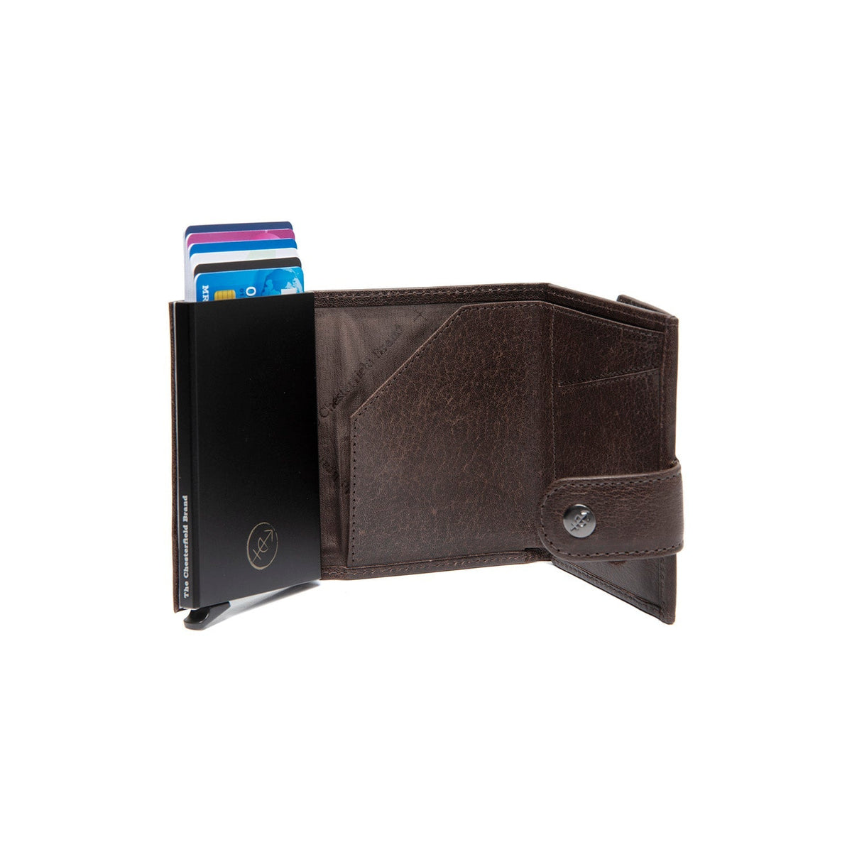 Varrano Цельнозерновая кожа Card Holder женская - Structured Side Profile Showing Gusset Depth &amp; Expansion Capacity