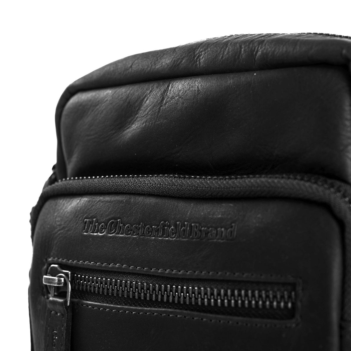 Solid Antique Brass Hardware &amp; Heavy-Duty Dual Zipper Detail on Bremen Full-Grain Leather Crossbody Bag
