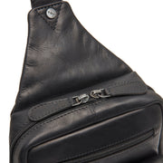 Solid Antique Brass Hardware &amp; Heavy-Duty Dual Zipper Detail on Leather Sling Bag Turelle