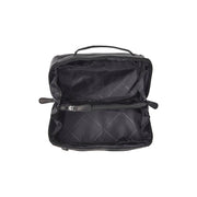 Trevia Full-Grain Leather Toiletry Bag - Lateral Side Profile View Showing Sleeve Cut &amp; Athletic Taper Fit