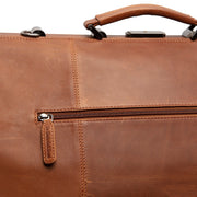 Solid Antique Brass Hardware &amp; Heavy-Duty Dual Zipper Detail on Corfu Full-Grain Leather Weekender Bag