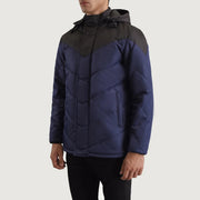 
Black & Blue Full-Grain Leather Hooded Jacket - Вид сзади, подчеркивающий посадку по плечам и ровный край
