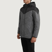 
Black & Grey Full-Grain Leather Hooded Jacket - Вид сзади, подчеркивающий посадку по плечам и ровный край