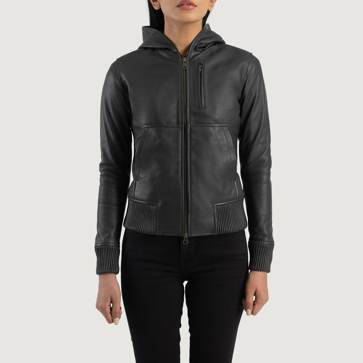 
Luna Hooded Кожаный бомбер для Женщин – alternate product view 4