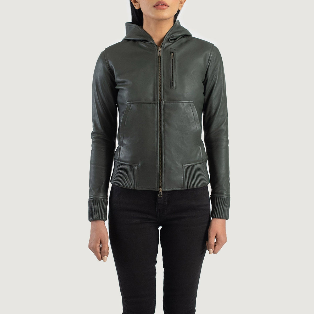 
Luna Hooded Кожаный бомбер для Женщин – alternate product view 4