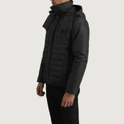 
Black Full-Grain Leather Hooded Jacket - Вид сзади, подчеркивающий посадку по плечам и ровный край