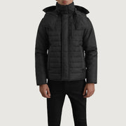 
Крупный план деталей of Classic Collar & Zipper With Placket Hardware on Malcolm Черный Hooded Puffer Кожаная куртка для Мужчин