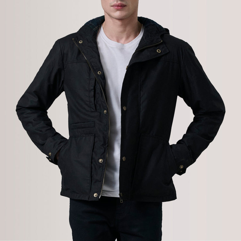 Marlo Черная Canvas Hooded Work Кожаная куртка мужская