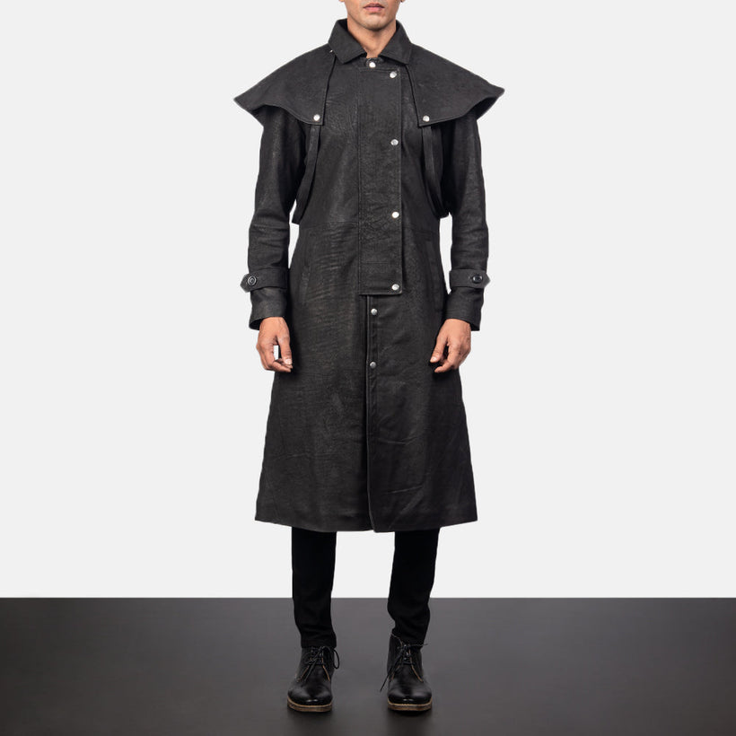 Maverick Черный Leather Duster для Мужчин