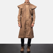 
Крупный план деталей of Shirt & Heavy-Duty Zipper Hardware on Maverick Коричневый Leather Duster для Мужчин