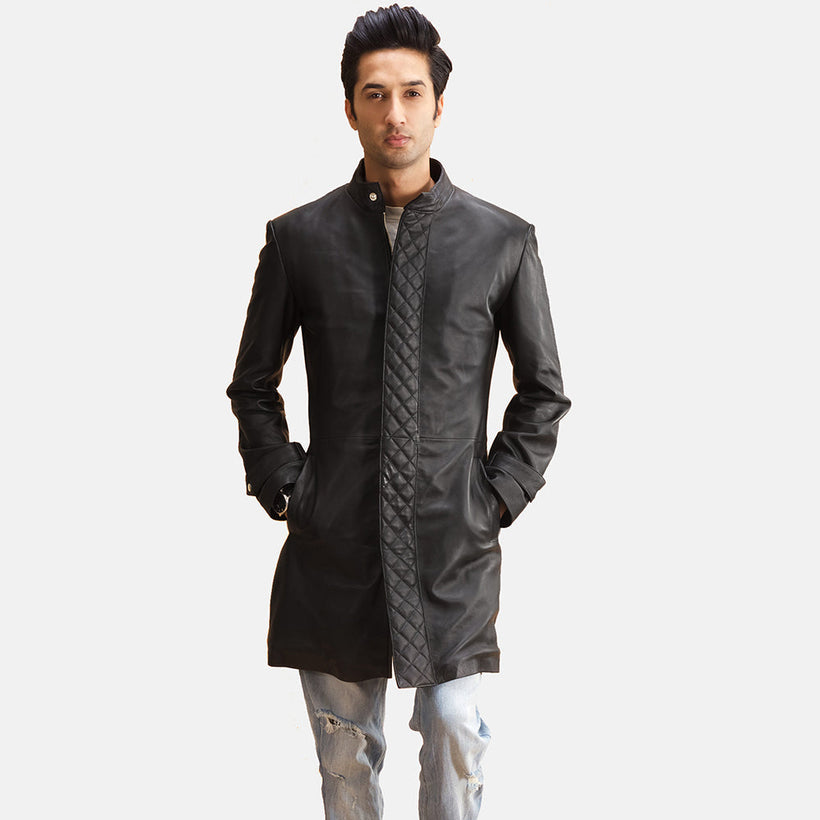 Midlander Quilted Черная Кожаное пальто мужская