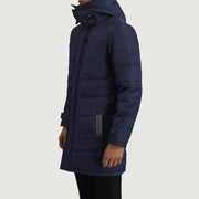 
Blue Full-Grain Leather Hooded Jacket - Вид сзади, подчеркивающий посадку по плечам и ровный край