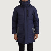 
Крупный план деталей of Classic Collar & Zipper With Snap Button Placket Hardware on Moore Синий Hooded Parka для Мужчин
