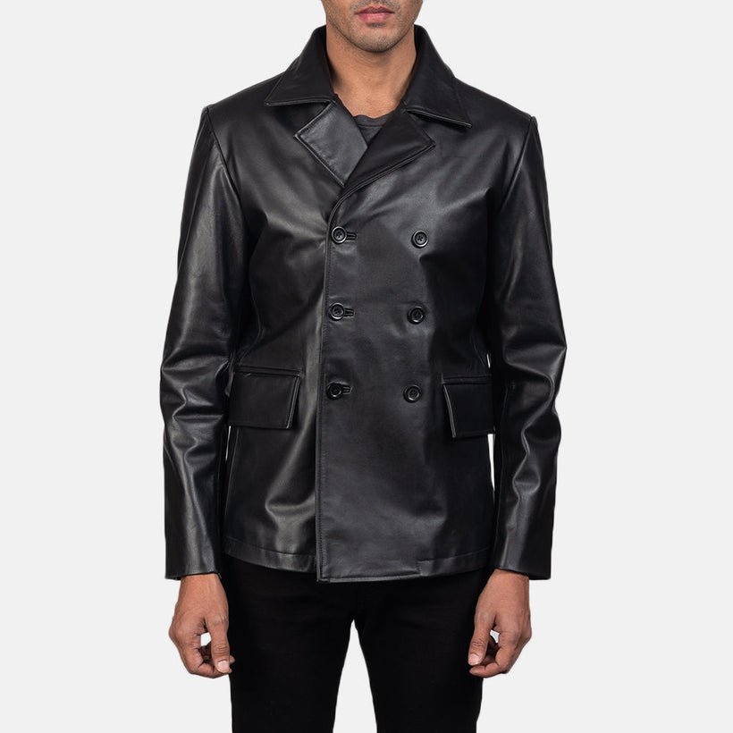 Mr. Bailey Черная Leather Naval Peacoat мужская