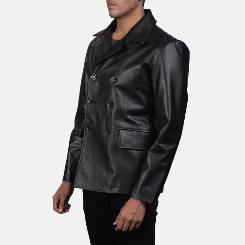 Mr. Bailey Черная Leather Naval Peacoat мужская