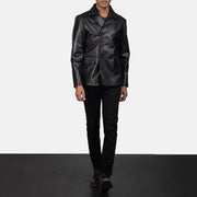 
Mr. Bailey Черный Leather Naval Peacoat для Мужчин - Вид сбоку, демонстрирующий эргономичный крой рукава