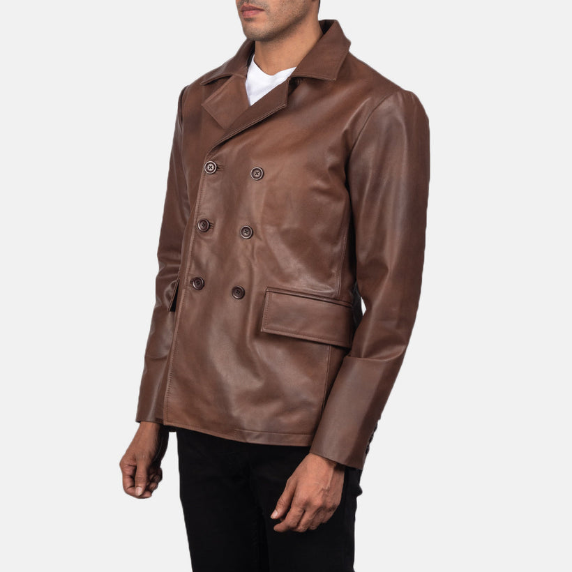 Mr. Bailey Коричневая Leather Naval Peacoat мужская