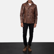 
Mr. Bailey Коричневый Leather Naval Peacoat для Мужчин - Вид сбоку, демонстрирующий эргономичный крой рукава