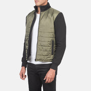 
Green & Black Nylon (Torso) &Amp; Knitted Fabric (Sleeves) Winter Jacket - Вид сзади, подчеркивающий посадку по плечам и ровный край
